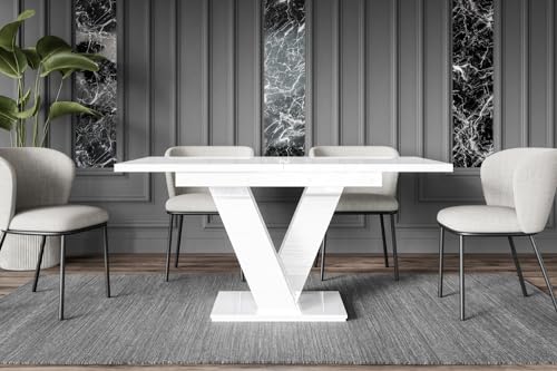 ALTDECOR Esstisch ausziehbar, ideal als Küchentisch, Esszimmertisch - oder Wohnzimmertisch, solide Konstruktion aus Möbelplatte, 120-160x80x75 cm - Hochglanz Weiß - ASIV von ALTDECOR