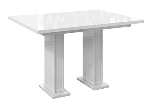 ALTDECOR Esstisch ausziehbar, ideal als Küchentisch, Esszimmertisch - oder Wohnzimmertisch, solide Konstruktion aus Möbelplatte, 120-160x80x75 cm - Hochglanz Weiß - Loss von ALTDECOR