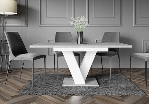 ALTDECOR Esstisch ausziehbar, ideal als Küchentisch, Esszimmertisch - oder Wohnzimmertisch, solide Konstruktion aus Möbelplatte, 120-160x80x75 cm - Weiß/Betonoptik - ASIV von ALTDECOR