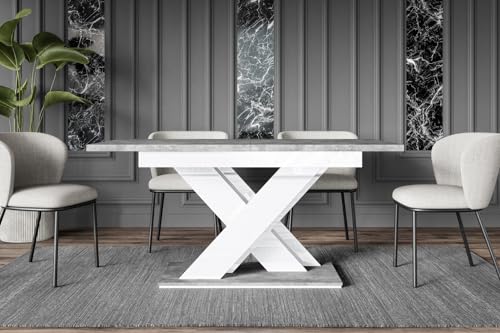 ALTDECOR Esstisch ausziehbar, ideal als Küchentisch, Esszimmertisch - oder Wohnzimmertisch, solide Konstruktion aus Möbelplatte, 140-180x80x75 cm - Betonoptik/Weiß Hochglanz- RONX von ALTDECOR