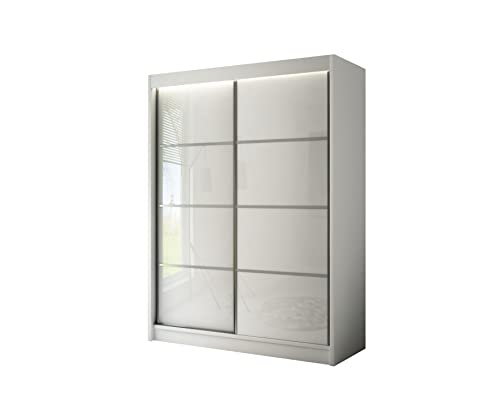 ALTDECOR Kleiderschrank mit Lacobel-Schiebetüren, kugelgelagerte Führungsschienen und Aluminium-Leisten - PEKA3-120 cm Weiß/Weiß von ALTDECOR