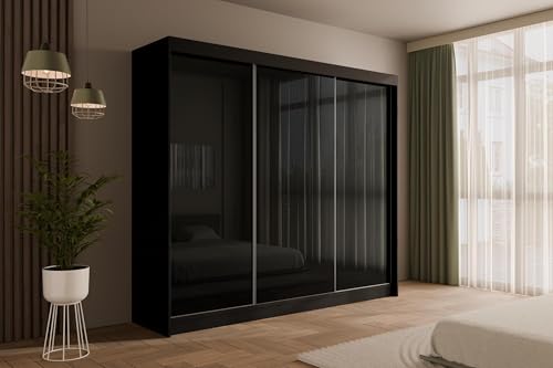 ALTDECOR Kleiderschrank mit Lacobel-Schiebetüren, kugelgelagerte Führungsschienen und Aluminium-Leisten - PEKA - 250 cm Schwarz/Schwarz ALTDECOR Kleiderschrank mit Lacobel-Schiebetüren, kugelgelagerte Führungsschienen und Aluminium-Leisten - PEKA - 250 cm Schwarz/Schwarz von ALTDECOR