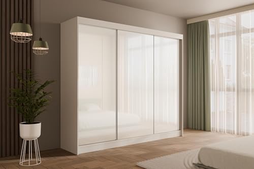 ALTDECOR Kleiderschrank mit Lacobel-Schiebetüren, kugelgelagerte Führungsschienen und Aluminium-Leisten - PEKA - 250 cm Weiß/Weiß ALTDECOR Kleiderschrank mit Lacobel-Schiebetüren, kugelgelagerte Führungsschienen und Aluminium-Leisten - PEKA - 250 cm Weiß/Weiß von ALTDECOR