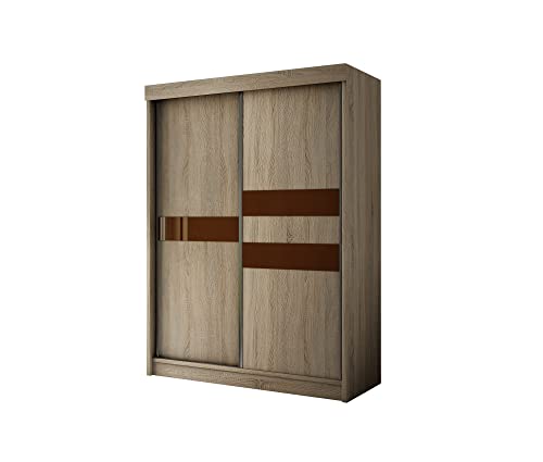 ALTDECOR Kleiderschrank mit Lacobel-Schiebetüren, kugelgelagerte Führungsschienen und Aluminium- Leisten - ARRI - 150 cm Sonome Eiche/Lacobel Schokolade von ALTDECOR