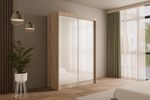ALTDECOR Kleiderschrank mit Lacobel-Schiebetüren, kugelgelagerte Führungsschienen und Aluminium-Leisten - PEKA - 120 cm Sonoma/Weiß ALTDECOR Kleiderschrank mit Lacobel-Schiebetüren, kugelgelagerte Führungsschienen und Aluminium-Leisten - PEKA - 120 cm Sonoma/Weiß von ALTDECOR