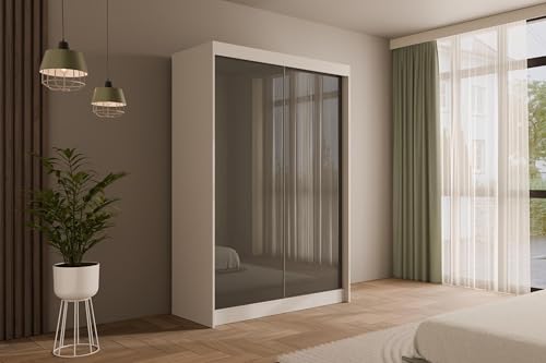 ALTDECOR Kleiderschrank mit Lacobel-Schiebetüren, kugelgelagerte Führungsschienen und Aluminium-Leisten - PEKA - 150 cm Weiß/Grau von ALTDECOR