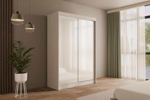 ALTDECOR Kleiderschrank mit Lacobel-Schiebetüren, kugelgelagerte Führungsschienen und Aluminium-Leisten - PEKA - 150 cm Weiß/Weiß ALTDECOR Kleiderschrank mit Lacobel-Schiebetüren, kugelgelagerte Führungsschienen und Aluminium-Leisten - PEKA - 150 cm Weiß/Weiß von ALTDECOR