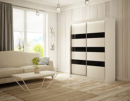 ALTDECOR Kleiderschrank mit Lacobel-Schiebetüren, kugelgelagerte Führungsschienen und Aluminium-Leisten - SOLTI - 200x215x61 cm Weiß/Lacobel Schwarz ALTDECOR Kleiderschrank mit Lacobel-Schiebetüren, kugelgelagerte Führungsschienen und Aluminium-Leisten - SOLTI - 200x215x61 cm Weiß/Lacobel Schwarz von ALTDECOR