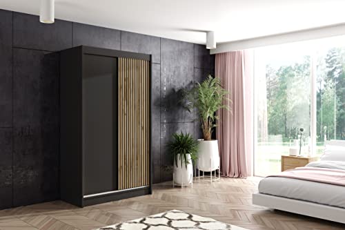ALTDECOR Kleiderschrank mit Lamel-Schiebetüren, Führungsschienen und Aluminium- Leisten, LED-Beleuchtung und Fernbedienung - VILAN - 120 cm Schwarz + Lamelle Eiche Wotan ALTDECOR Kleiderschrank mit Lamel-Schiebetüren, Führungsschienen und Aluminium- Leisten, LED-Beleuchtung und Fernbedienung - VILAN - 120 cm Schwarz + Lamelle Eiche Wotan von ALTDECOR