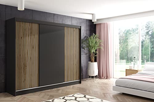 ALTDECOR Kleiderschrank mit Lamel-Schiebetüren, kugelgelagerte Führungsschienen und Aluminium-Leisten - VILAN - 250 cm Schwarz + Lamelle Eiche Wotan ALTDECOR Kleiderschrank mit Lamel-Schiebetüren, kugelgelagerte Führungsschienen und Aluminium-Leisten - VILAN - 250 cm Schwarz + Lamelle Eiche Wotan von ALTDECOR