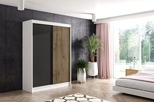 ALTDECOR Kleiderschrank mit Lamel-Schiebetüren, kugelgelagerte Führungsschienen und Aluminium-Leisten - VILAN - 150 cm Weiß + Lamelle Eiche Wotan ALTDECOR Kleiderschrank mit Lamel-Schiebetüren, kugelgelagerte Führungsschienen und Aluminium-Leisten - VILAN - 150 cm Weiß + Lamelle Eiche Wotan von ALTDECOR
