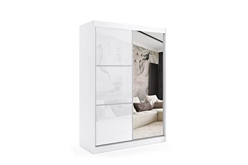 ALTDECOR Kleiderschrank mit Spiegel und Schiebetüren, kugelgelagerte Führungsschienen und Aluminium-Leisten, LED-Beleuchtung (weiß + 16 Farben) und Fernbedienung - VIVI - 120 cm Weiß von ALTDECOR