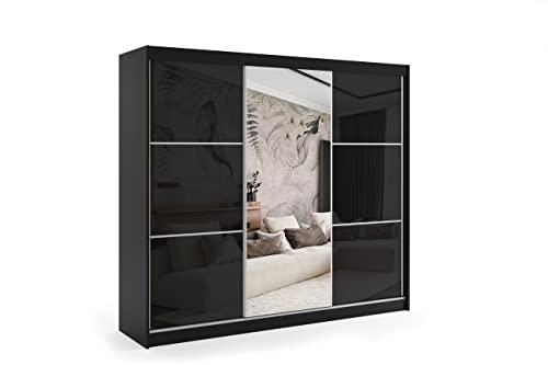 ALTDECOR Kleiderschrank mit Spiegel und Schiebetüren, kugelgelagerte Führungsschienen und Aluminium-Leisten, LED-Beleuchtung (weiß + 16 Farben) und Fernbedienung - VIVI - 180 cm Schwarz von ALTDECOR