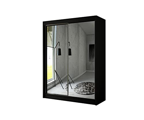 ALTDECOR Kleiderschrank mit Spiegel und Schiebetüren, kugelgelagerte Führungsschienen und Aluminium-Leisten - AMOHA - 150 cm Schwarz von ALTDECOR