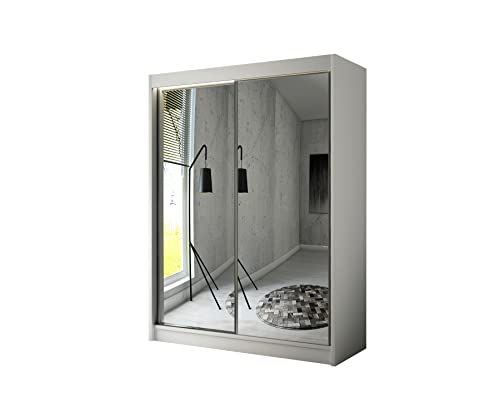 ALTDECOR Kleiderschrank mit Spiegel und Schiebetüren, kugelgelagerte Führungsschienen und Aluminium-Leisten - AMOHA - 150 cm Weiß von ALTDECOR