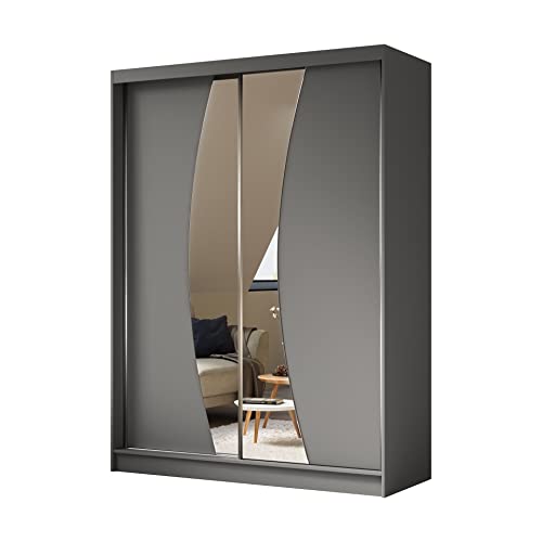 ALTDECOR Kleiderschrank mit Spiegel und Schiebetüren, kugelgelagerte Führungsschienen und Aluminium-Leisten - VOXI - 160 cm Grau von ALTDECOR