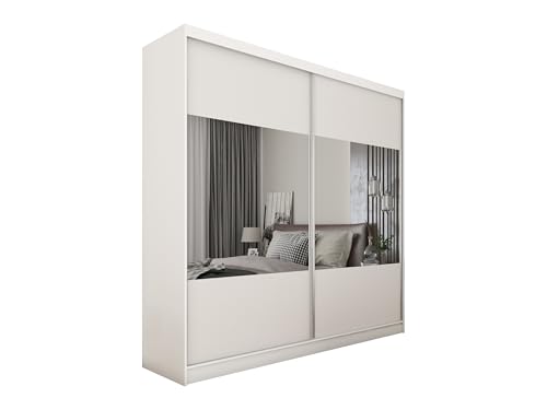 ALTDECOR Kleiderschrank mit Spiegel und Schiebetüren, kugelgelagerte Führungsschienen und Aluminium-Leisten - CELI - 200 cm Weiß von ALTDECOR