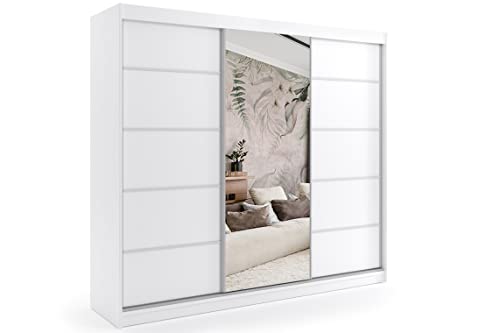 ALTDECOR Kleiderschrank mit Spiegel und Schiebetüren, kugelgelagerte Führungsschienen und Aluminium-Leisten - Maki - 240 cm Weiß von ALTDECOR