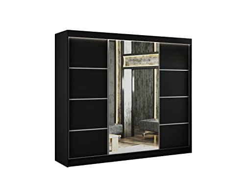 ALTDECOR Kleiderschrank mit Spiegel und Schiebetüren, kugelgelagerte Führungsschienen und Aluminium-Leisten - PAOKI - 250 cm Schwarz von ALTDECOR