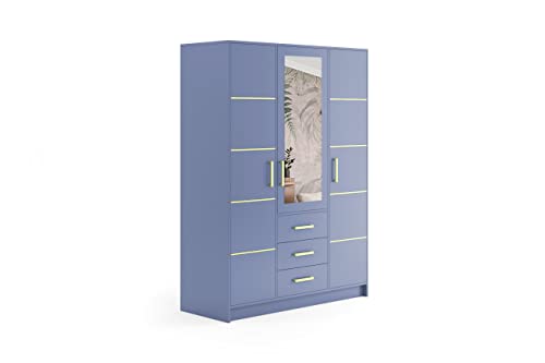 ALTDECOR Kleiderschrank mit Spiegel und selbstschließenden Flügeltüren - BALA - 150 x 200 cm - Blau von ALTDECOR