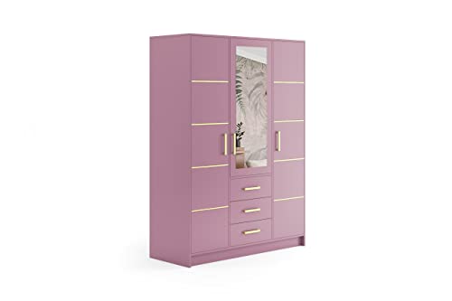 ALTDECOR Kleiderschrank mit Spiegel und selbstschließenden Flügeltüren - BALA - 150 x 200 cm - Rosa von ALTDECOR