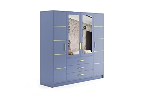 ALTDECOR Kleiderschrank mit Spiegel und selbstschließenden Flügeltüren - BALA - 196 x 200 cm - Blau von ALTDECOR