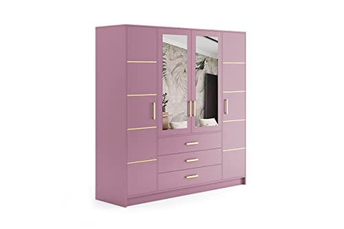 ALTDECOR Kleiderschrank mit Spiegel und selbstschließenden Flügeltüren - BALA - 196 x 200 cm - Rosa von ALTDECOR