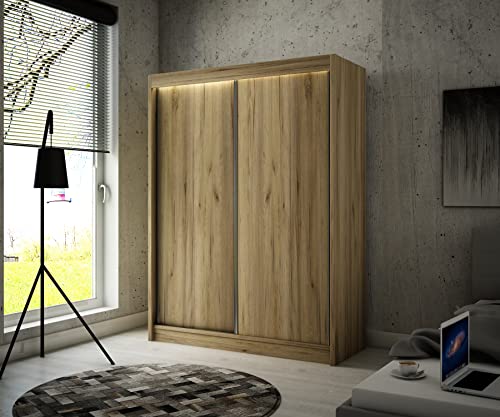 ALTDECOR Kleiderschrank mit furnierten Schiebetüren, kugelgelagerte Führungsschienen und Aluminium-Leisten - BEROG - 200 cm Eiche Craft ALTDECOR Kleiderschrank mit furnierten Schiebetüren, kugelgelagerte Führungsschienen und Aluminium-Leisten - BEROG - 200 cm Eiche Craft von ALTDECOR