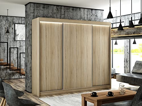 ALTDECOR Kleiderschrank mit furnierten Schiebetüren, kugelgelagerte Führungsschienen und Aluminium-Leisten - BEROG - 250 cm Eiche Sonoma ALTDECOR Kleiderschrank mit furnierten Schiebetüren, kugelgelagerte Führungsschienen und Aluminium-Leisten - BEROG - 250 cm Eiche Sonoma von ALTDECOR