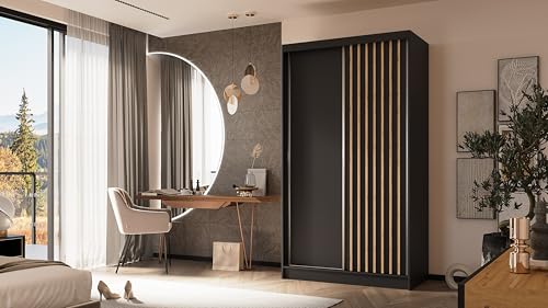 ALTDECOR Kleiderschrank mit furnierten Schiebetüren, kugelgelagerte Führungsschienen und Aluminium-Leisten - LABELO - 120 cm Schwarz + Schwarz + Artisan ALTDECOR Kleiderschrank mit furnierten Schiebetüren, kugelgelagerte Führungsschienen und Aluminium-Leisten - LABELO - 120 cm Schwarz + Schwarz + Artisan von ALTDECOR