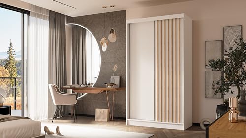 ALTDECOR Kleiderschrank mit furnierten Schiebetüren, kugelgelagerte Führungsschienen und Aluminium-Leisten - LABELO - 120 cm Weiß + Weiß + Artisan ALTDECOR Kleiderschrank mit furnierten Schiebetüren, kugelgelagerte Führungsschienen und Aluminium-Leisten - LABELO - 120 cm Weiß + Weiß + Artisan von ALTDECOR