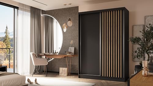 ALTDECOR Kleiderschrank mit furnierten Schiebetüren, kugelgelagerte Führungsschienen und Aluminium-Leisten - LABELO - 150 cm Schwarz + Schwarz + Artisan ALTDECOR Kleiderschrank mit furnierten Schiebetüren, kugelgelagerte Führungsschienen und Aluminium-Leisten - LABELO - 150 cm Schwarz + Schwarz + Artisan von ALTDECOR