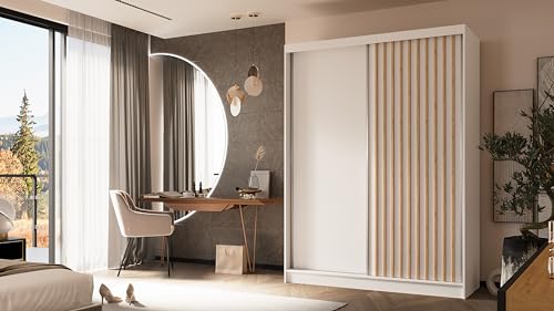 ALTDECOR Kleiderschrank mit furnierten Schiebetüren, kugelgelagerte Führungsschienen und Aluminium-Leisten - LABELO - 160 cm Weiß + Weiß + Artisan ALTDECOR Kleiderschrank mit furnierten Schiebetüren, kugelgelagerte Führungsschienen und Aluminium-Leisten - LABELO - 160 cm Weiß + Weiß + Artisan von ALTDECOR