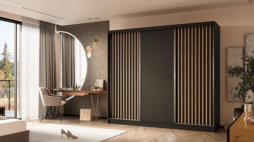 ALTDECOR Kleiderschrank mit furnierten Schiebetüren, kugelgelagerte Führungsschienen und Aluminium-Leisten - LABELO - 240 cm Schwarz + Schwarz + Artisan ALTDECOR Kleiderschrank mit furnierten Schiebetüren, kugelgelagerte Führungsschienen und Aluminium-Leisten - LABELO - 240 cm Schwarz + Schwarz + Artisan von ALTDECOR