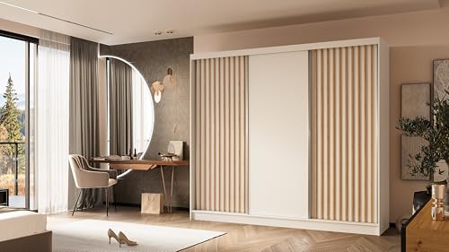 ALTDECOR Kleiderschrank mit furnierten Schiebetüren, kugelgelagerte Führungsschienen und Aluminium-Leisten - LABELO - 240 cm Weiß + Weiß + Artisan ALTDECOR Kleiderschrank mit furnierten Schiebetüren, kugelgelagerte Führungsschienen und Aluminium-Leisten - LABELO - 240 cm Weiß + Weiß + Artisan von ALTDECOR