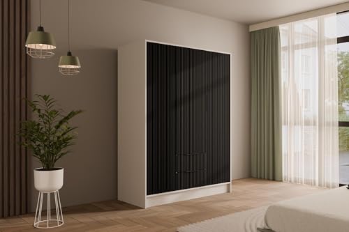 ALTDECOR Kleiderschrank mit gerifeelten Fronten und selbstschließenden Flügeltüren - NOA - 150 cm Weiß/Schwarz ALTDECOR Kleiderschrank mit gerifeelten Fronten und selbstschließenden Flügeltüren - NOA - 150 cm Weiß/Schwarz von ALTDECOR