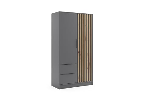 ALTDECOR Kleiderschrank mit selbstschließenden, Lamellentüren, Lamellen, Flügeltüren - Nelia - 100 cm Graphit von ALTDECOR