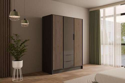 ALTDECOR Kleiderschrank mit selbstschließenden Lamellentüren, Lamellen, Flügeltüren - Nelia - 150 cm Graphit von ALTDECOR
