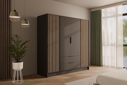 ALTDECOR Kleiderschrank mit selbstschließenden Lamellentüren, Lamellen, Flügeltüren - Nelia - 200 cm Graphit ALTDECOR Kleiderschrank mit selbstschließenden Lamellentüren, Lamellen, Flügeltüren - Nelia - 200 cm Graphit von ALTDECOR