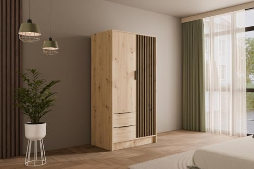 ALTDECOR Kleiderschrank mit selbstschließenden Lamellentüren, Lamellen, Flügeltüren - Nelia - 100 cm Artisan ALTDECOR Kleiderschrank mit selbstschließenden Lamellentüren, Lamellen, Flügeltüren - Nelia - 100 cm Artisan von ALTDECOR
