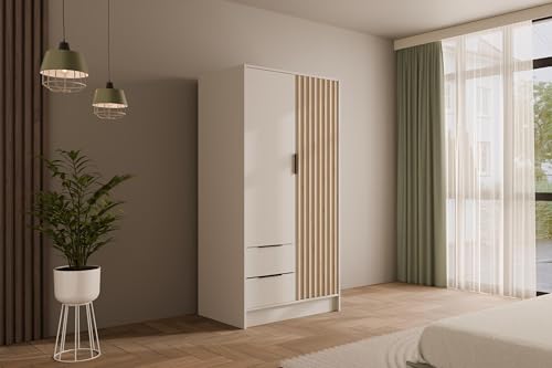 ALTDECOR Kleiderschrank mit selbstschließenden Lamellentüren, Lamellen, Flügeltüren - Nelia - 100 cm Weiß/Artisan ALTDECOR Kleiderschrank mit selbstschließenden Lamellentüren, Lamellen, Flügeltüren - Nelia - 100 cm Weiß/Artisan von ALTDECOR