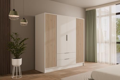 ALTDECOR Kleiderschrank mit selbstschließenden Lamellentüren, Lamellen, Flügeltüren - Nelia - 200 cm Weiß/Artisan ALTDECOR Kleiderschrank mit selbstschließenden Lamellentüren, Lamellen, Flügeltüren - Nelia - 200 cm Weiß/Artisan von ALTDECOR