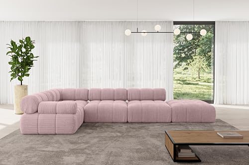 ALTDECOR Modulares Sofa Ecksofa in L-Form Corner modular Sofa Eckcouch Couch Wohnlandschaft Cauchsofa Polstersofa Felto-L2-380x190x70 cm Rosa von ALTDECOR