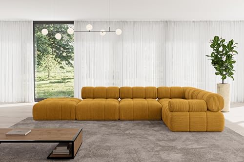 ALTDECOR Modulares Sofa Ecksofa in L-Form Corner modular Sofa Eckcouch Couch Wohnlandschaft Cauchsofa Polstersofa Felto-L2-380x190x70 cm Senfgelb von ALTDECOR