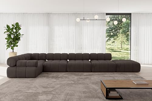 ALTDECOR Modulares Sofa Ecksofa in L-Form Corner modular Sofa Eckcouch Couch Wohnlandschaft Cauchsofa Polstersofa Felto-L3-475x190x70 cm Braun von ALTDECOR