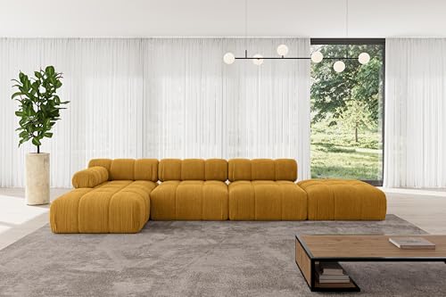 ALTDECOR Modulares Sofa Ecksofa in L-Form Corner modular Sofa Eckcouch Couch Wohnlandschaft Cauchsofa Polstersofa Lizur-L2-380x160x70 cm Senfgelb von ALTDECOR