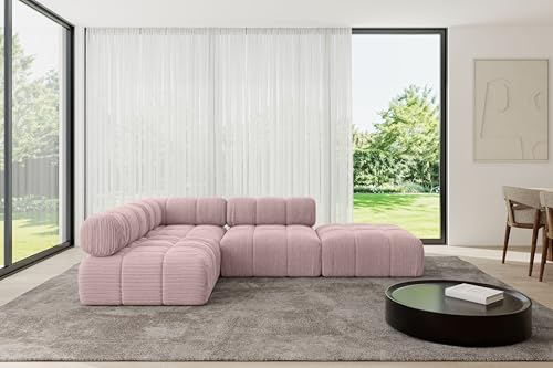 ALTDECOR Modulares Sofa Ecksofa in L-Form universal, Links/rechts Corner modular Sofa Eckcouch Couch Wohnlandschaft Cauchsofa Polstersofa Favio-L1-285x190x70 cm Rosa von ALTDECOR