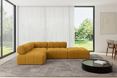 ALTDECOR Modulares Sofa Ecksofa in L-Form universal, Links/rechts Corner modular Sofa Eckcouch Couch Wohnlandschaft Cauchsofa Polstersofa Favio-L1-285x190x70 cm Senfgelb von ALTDECOR