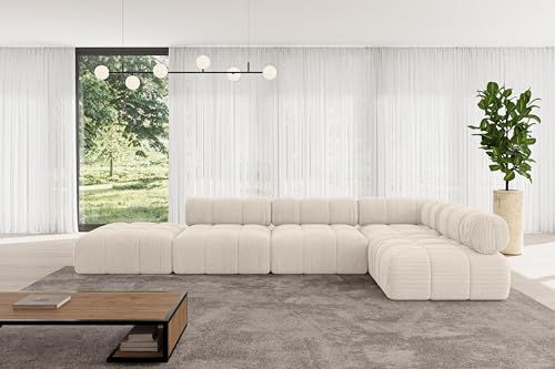 ALTDECOR Modulares Sofa Ecksofa in L-Form universal, Links/rechts Corner modular Sofa Eckcouch Couch Wohnlandschaft Cauchsofa Polstersofa Favio-L2-380x190x70 cm Beige von ALTDECOR