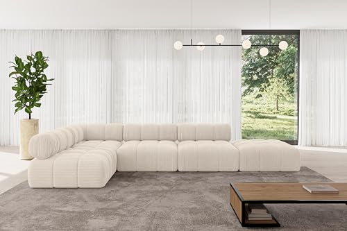 ALTDECOR Modulares Sofa Ecksofa in L-Form universal, Links/rechts Corner modular Sofa Eckcouch Couch Wohnlandschaft Cauchsofa Polstersofa Favio-L2-380x190x70 cm Beige von ALTDECOR